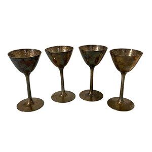 Wilcox Silver Plate Dimpled Hammered Metal Look Goblets Set Of 4